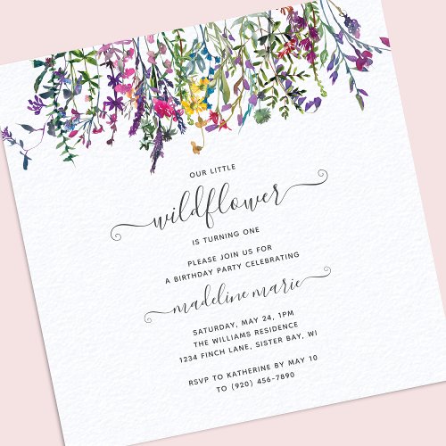 Little Wildflower Floral Girl First Birthday Invitation