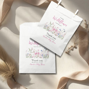 Little Wildflower Floral Girl Pink Bow Baby Shower Favor Bag