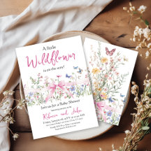 Little Wildflower Floral Girl Pink Bow Baby Shower