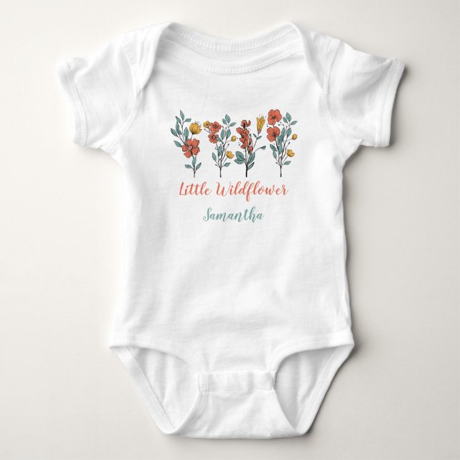 Little Wildflower floral Personalized Name Kids Baby Bodysuit (Front)