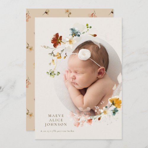 Little Wildflower Floral Photo Birth Announcement