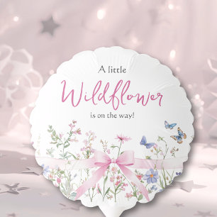 Little Wildflower Floral Pink Bow Girl Baby Shower Balloon