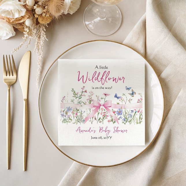 Little Wildflower Floral Pink Bow Girl Baby Shower Napkins (Creator Uploaded)