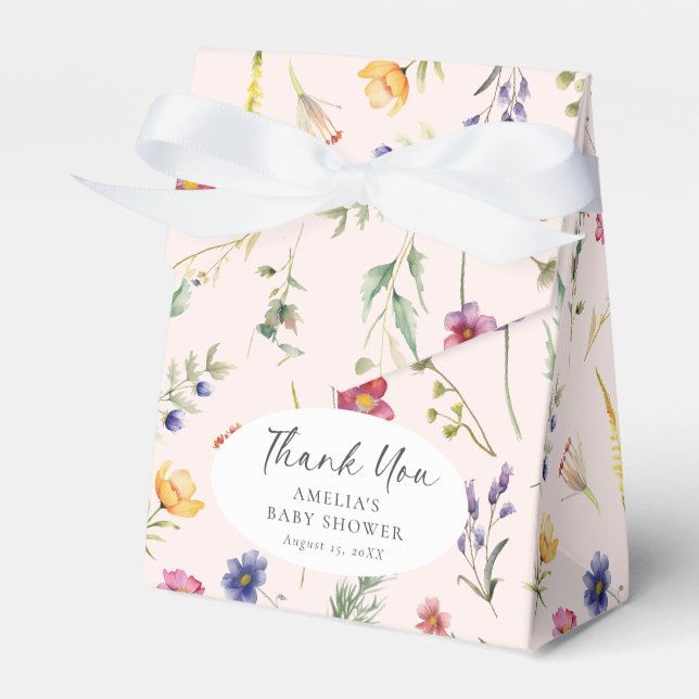 Little Wildflower Floral Pink Girl Baby Shower Favor Boxes (Front Side)