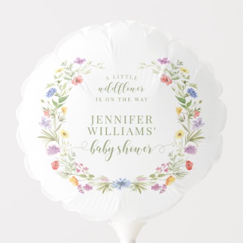 Little wildflower floral wreath baby girl shower balloon