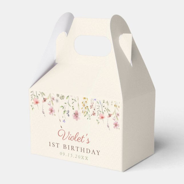 Little Wildflower Flower 1st Birthday Favor Boxes (Front Side)