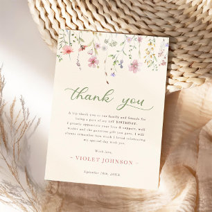 Little Wildflower Flower 1st Birthday Thank You Card