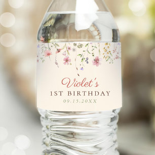 Little Wildflower Flower 1st Birthday Water Bottle Label