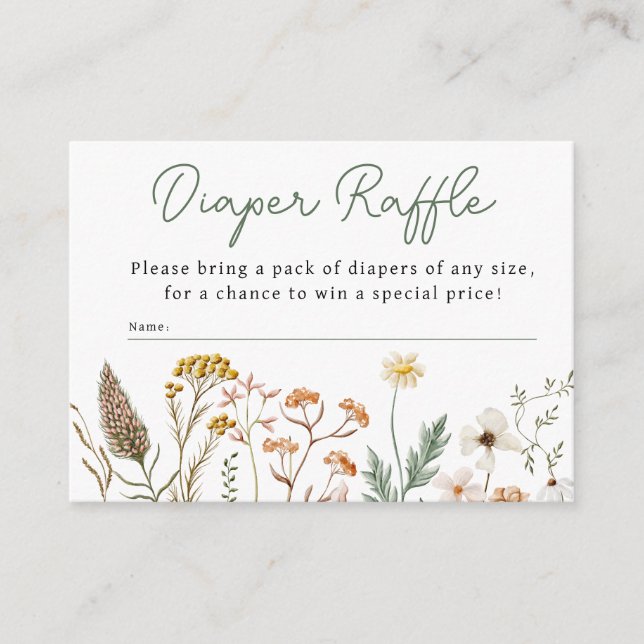 Little Wildflower Flower Baby Shower Diaper Raffle Enclosure Card (Front)