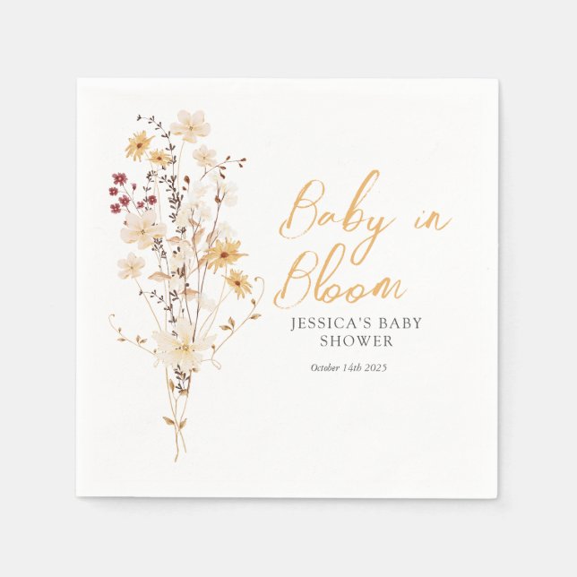 Little Wildflower Flower Baby Shower Napkins (Front)