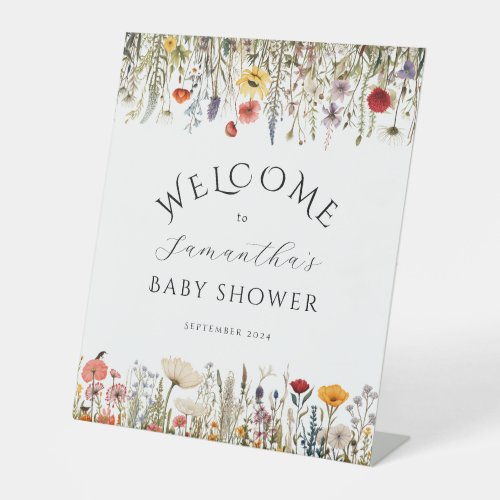 Little Wildflower Flower Baby Shower Welcome Pedestal Sign