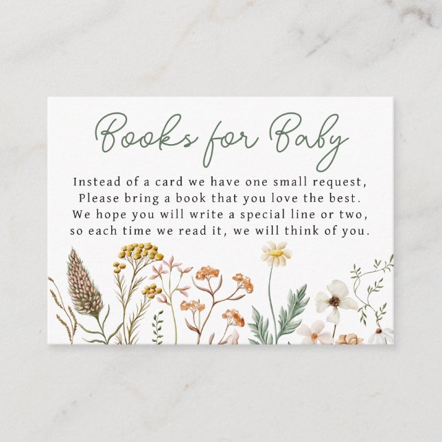 Little Wildflower Flower Books for Baby Shower Enclosure Card (Front)