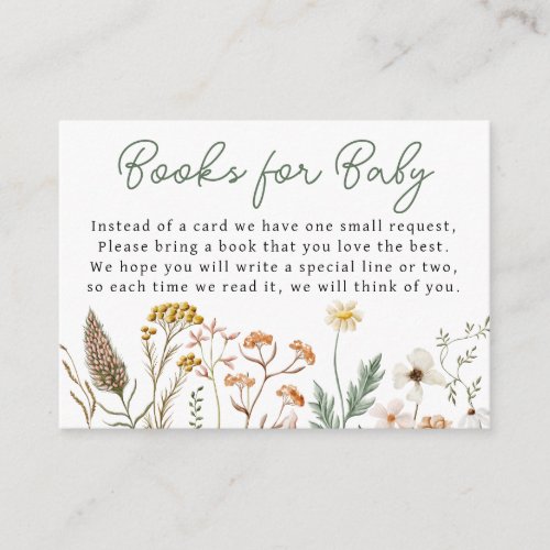Little Wildflower Flower Books for Baby Shower Enclosure Card