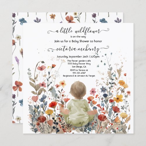 Little wildflower garden meadow baby shower invitation