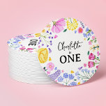 Little Wildflower Girl 1st Birthday Floral Round Paper Coaster<br><div class="desc">An elegant yet vibrant floral first birthday baby girl thank you design featuring rainbow coloured wildflowers. This design can be edited to suit other ages. See the whole matching party collection.

All artwork is hand illustrated by and copyright protected to Kaitlyn Thomas.</div>