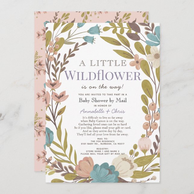 Little Wildflower Girl Baby Shower by Mail Invitation (Front/Back)