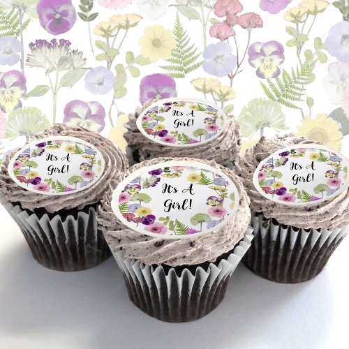 Little Wildflower girl baby shower cupcake topper Edible Frosting Rounds