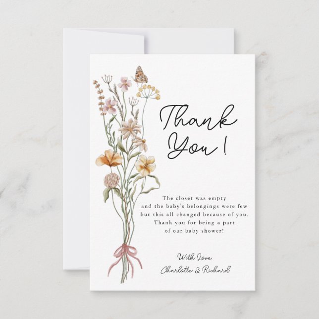 Little Wildflower Girl Baby Shower Thank You Card (Front)