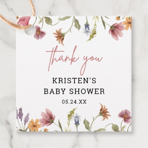 Little Wildflower Girl Baby Shower Thank You Favor Tags