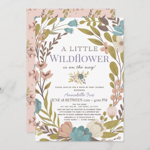 Little Wildflower Girl Drive_by Baby Shower Invitation