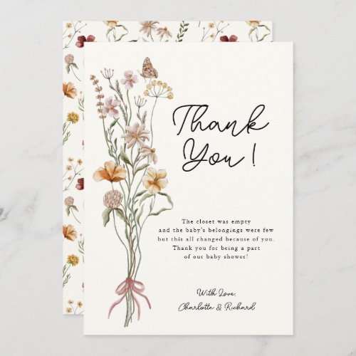 Little Wildflower Girl Ivory Baby Shower Thank You Card