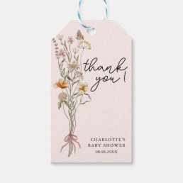 Little Wildflower Girl Pink Baby Shower Thank You  Gift Tags