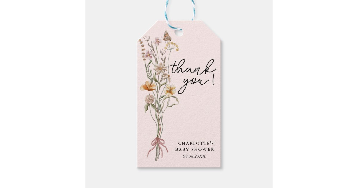 Little Wildflower Girl Pink Baby Shower Thank You Gift Tags | Zazzle