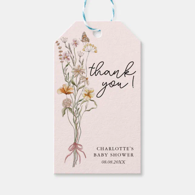 Little Wildflower Girl Pink Baby Shower Thank You Gift Tags | Zazzle