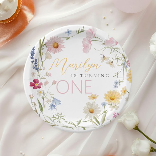 Little Wildflower Girl Turning one Birthday Paper Plates (Creator Uploaded)