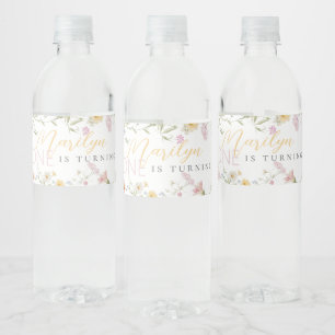 Little Wildflower Girl Turning one Birthday Water Bottle Label