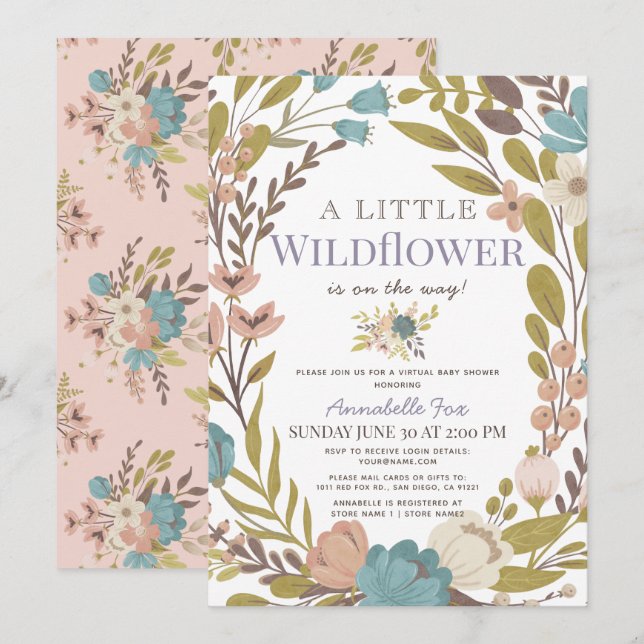 Little Wildflower Girl Virtual Baby Shower Invitation (Front/Back)