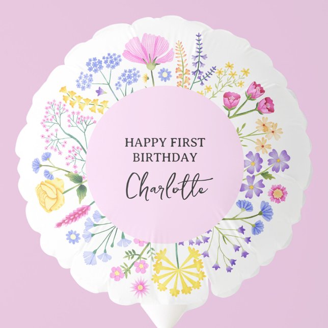 Little Wildflower Girls 1st Birthday Floral Balloon (Dainty Wildflower Girl's First Birthday Balloon)