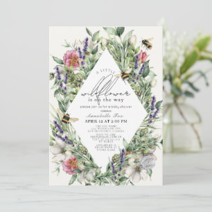 Little Wildflower Greenery Rhombus Baby Shower Invitation