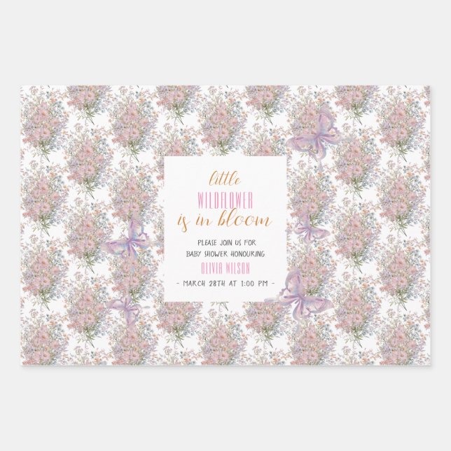 Little wildflower is in bloom baby shower#2 wrapping paper sheets (Front)