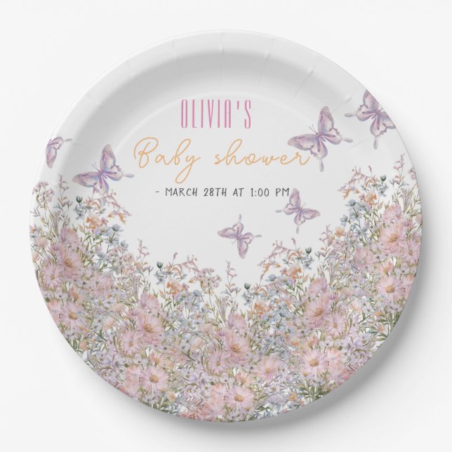 Little wildflower is in bloom baby shower #4 paper plates (Front)