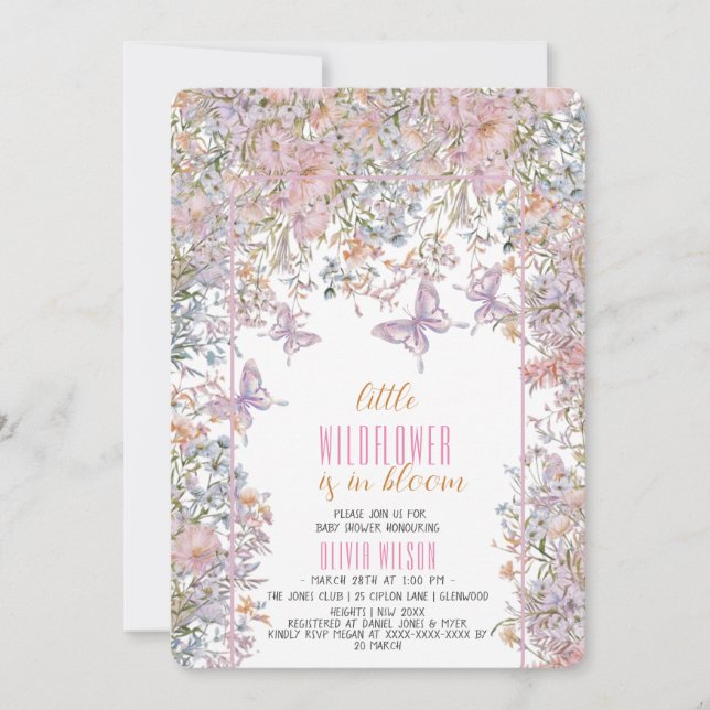Little wildflower is in bloom baby shower #6 invitation (Front)