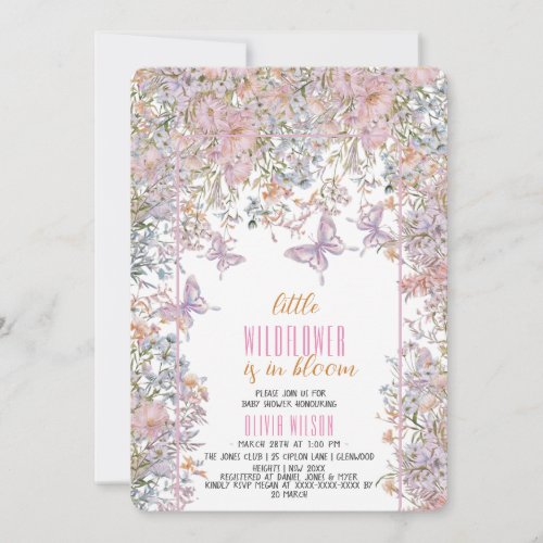 Little wildflower is in bloom baby shower 6 invitation