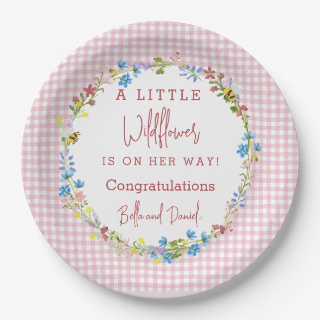 Little Wildflower Is On Her Way Baby Shower  Paper Plates (Front)