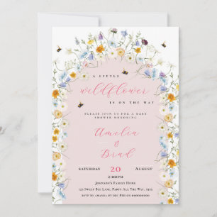 Little Wildflower is on her Way Baby Shower Pink  Invitation
