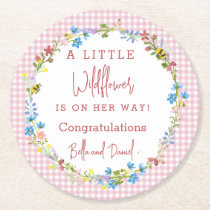 Little Wildflower Is On Her Way Baby Shower  Round Paper Coaster