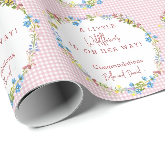 Little Wildflower Is On Her Way Baby Shower  Wrapping Paper (Roll Corner)