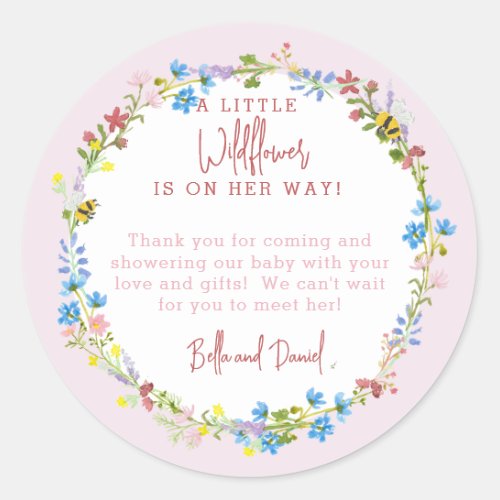 Little Wildflower Is On Her Way Thank You          Classic Round Sticker