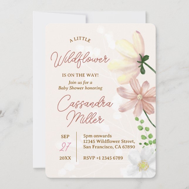 Little Wildflower Is On The Way Baby Shower Invitation (Front)