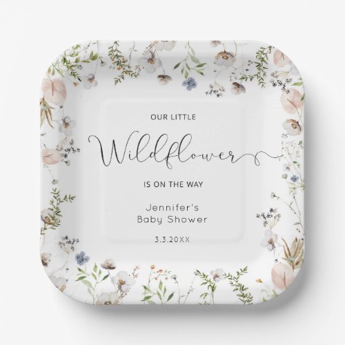 Little wildflower is on the way baby shower paper plates