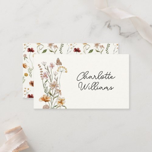 Little Wildflower Ivory Baby Shower Custom Name Place Card