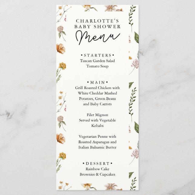 Little Wildflower Ivory Baby Shower Menu (Front)