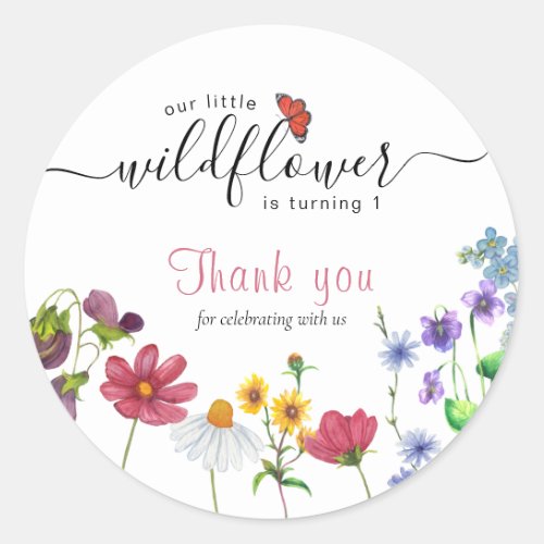  Little Wildflower Kids Birthday Thank You Classic Round Sticker
