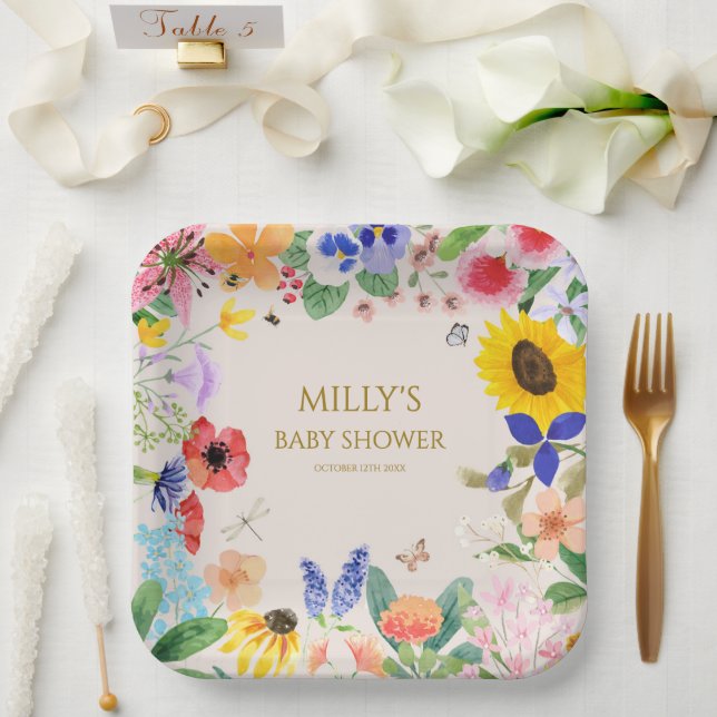 Little wildflower mama to Bee Baby Shower Paper Plates (Wedding)