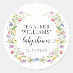Little wildflower meadow floral baby girl shower classic round sticker