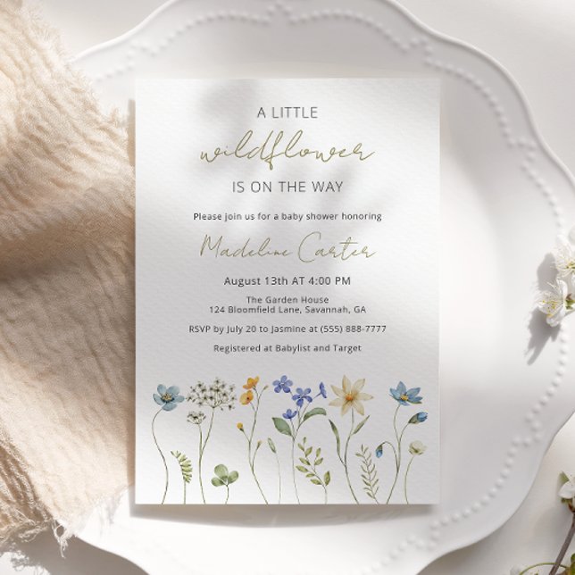 Little Wildflower Minimalist Floral Baby Shower Invitation (Creator Uploaded)